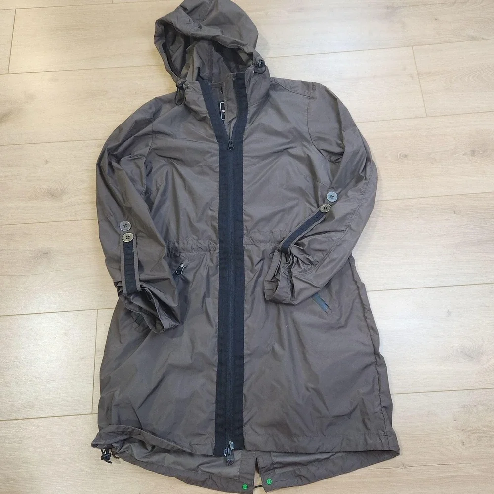 The North Face Rain Coat Womens Medium Brown Hooded Long Lightweight Parka Zip